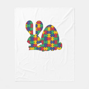 Easter Rabbit Autism Awareness Puzzle Piece Autist Fleece Blanket