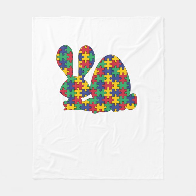 Easter Rabbit Autism Awareness Puzzle Piece Autist Fleece Blanket (Front)