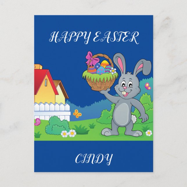 Easter rabbit, basket  personalised postcard. postcard (Front)