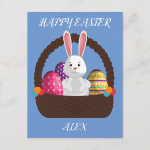 Easter rabbit, basket  personalised postcard. postcard