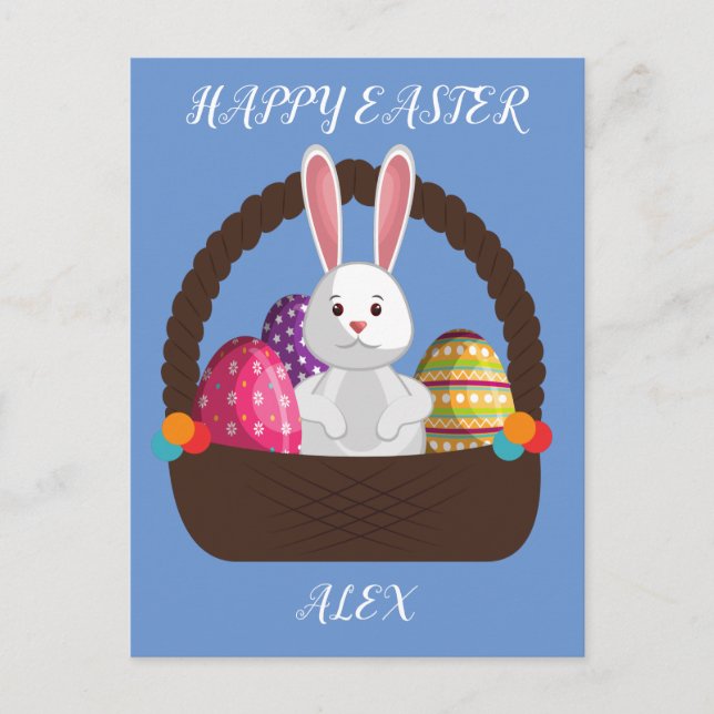 Easter rabbit, basket  personalised postcard. postcard (Front)