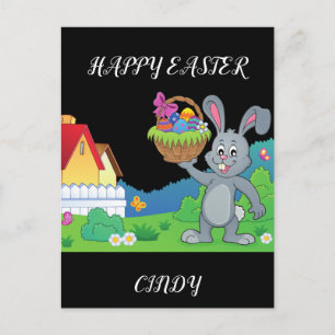 Easter rabbit, basket  personalised postcard. postcard