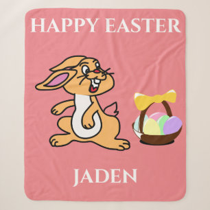 Easter rabbit & basket sherpa fleece blanket. blanket