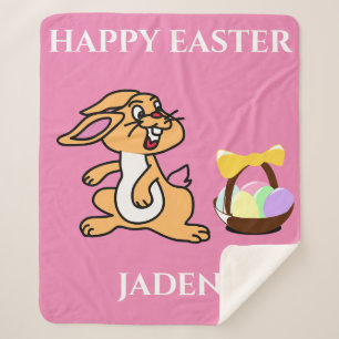 Easter rabbit & basket sherpa fleece blanket. sherpa blanket