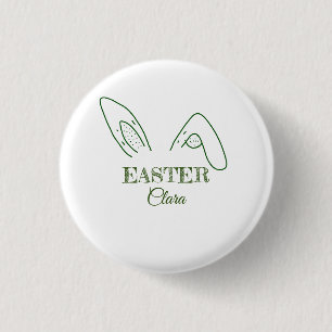 Easter rabbit bunny ears add name text editable te 3 cm round badge