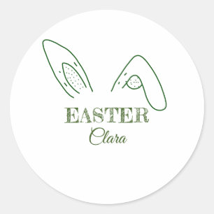 Easter rabbit bunny ears add name text editable te classic round sticker