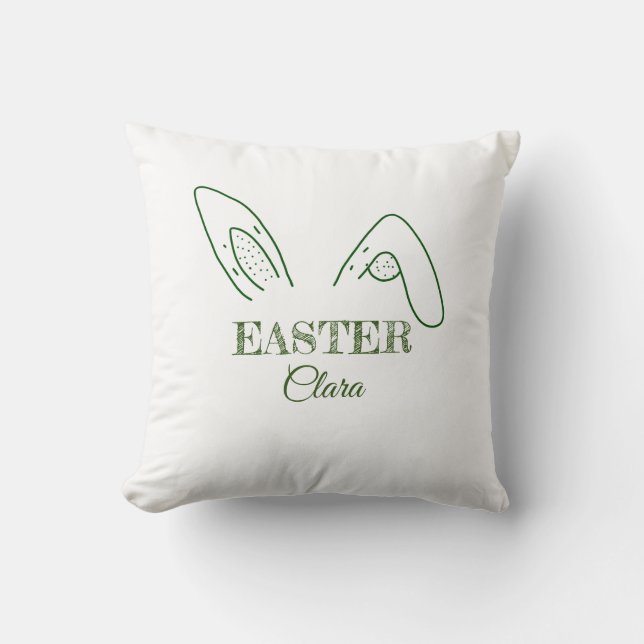 Easter rabbit bunny ears add name text editable te cushion (Front)