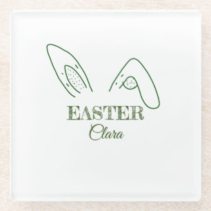 Easter rabbit bunny ears add name text editable te glass coaster