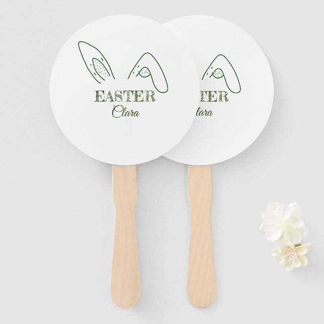 Easter rabbit bunny ears add name text editable te hand fan (Front and Back)