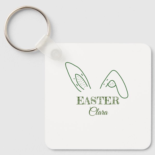 Easter rabbit bunny ears add name text editable te key ring (Front)