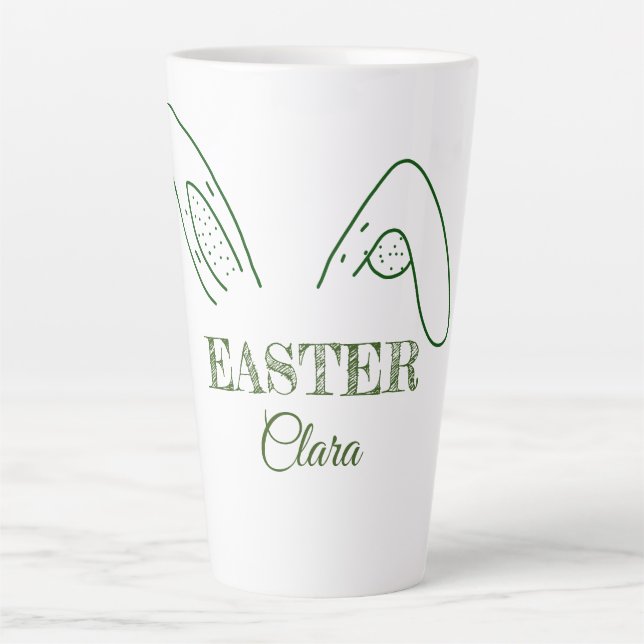 Easter rabbit bunny ears add name text editable te latte mug (Front)