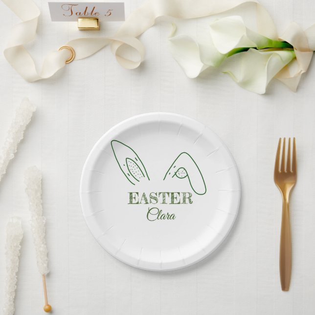 Easter rabbit bunny ears add name text editable te paper plate (Wedding)