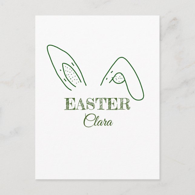 Easter rabbit bunny ears add name text editable te postcard (Front)