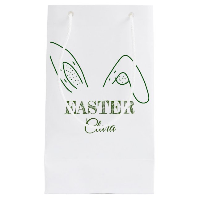 Easter rabbit bunny ears add name text editable te small gift bag (Front)