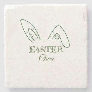 Easter rabbit bunny ears add name text editable te stone coaster