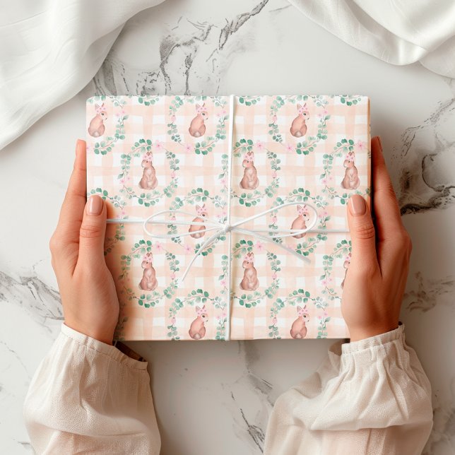 Easter Rabbit Bunny Watercolor Pink Pattern Wrapping Paper (Creator Uploaded)