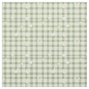 Easter Rabbit Chicken Green Plaid Pattern Fabric