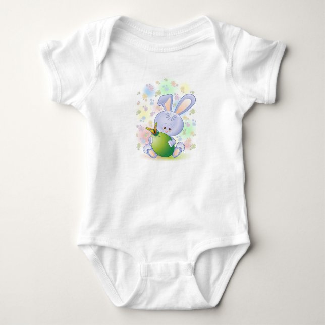 Easter Rabbit Egg and Flowers Baby Apparel Bodysuit (Front)