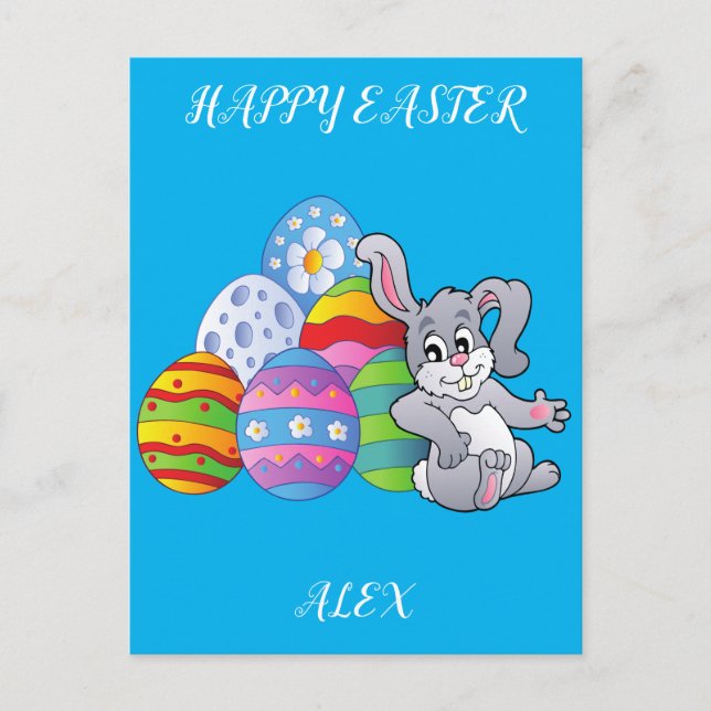 Easter rabbit & eggs  personalised postcard. postcard (Front)