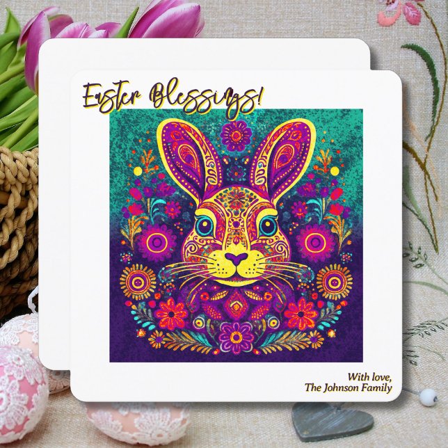 Easter Rabbit - Folk Art - Personalizable Easter Card (Creator Uploaded)