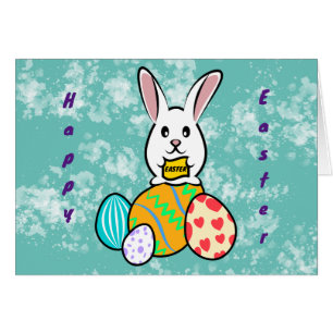 Easter Rabbit Holding a Banner on Easter Eggs