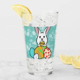 Easter Rabbit Holding a Banner on Easter Eggs Glass