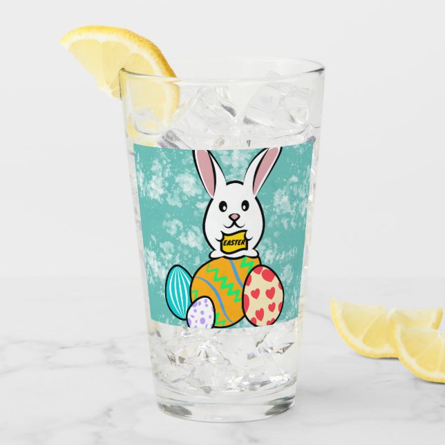 Easter Rabbit Holding a Banner on Easter Eggs Glass (Front Ice)