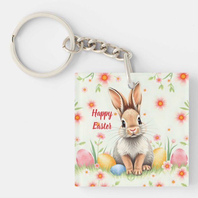 Easter Rabbit Holiday Modern Collection Key Ring (Front)