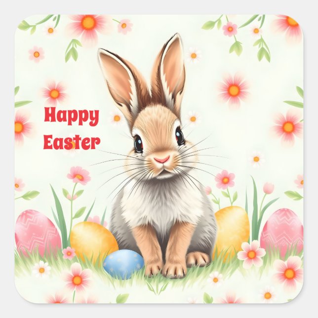 Easter Rabbit Holiday Modern Collection Square Sticker (Front)