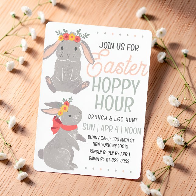 Easter Rabbit Hoppy Hour Brunch and Egg Hunt  Invitation (Creator Uploaded)