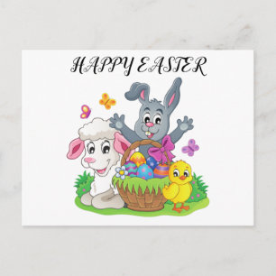 Easter rabbit, lamb & chick postcard. postcard