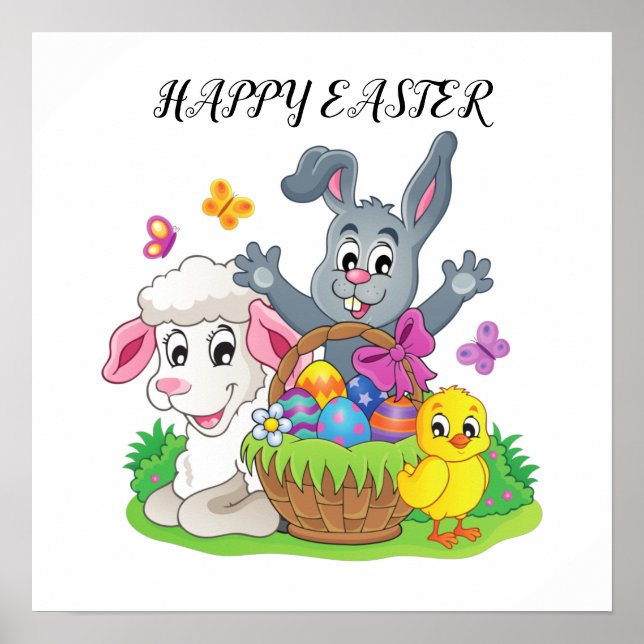 Easter rabbit, lamb & chick poster. poster (Front)