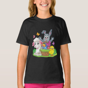 Easter rabbit, lamb & chick puzzle girl's t-shirt. T-Shirt