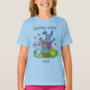 Easter rabbit, lamb & chick puzzle girl's t-shirt. T-Shirt