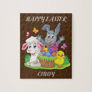 Easter rabbit, lamb & chick puzzle personalised.