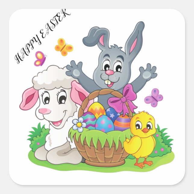 Easter rabbit, lamb & chick stickers! square sticker (Front)