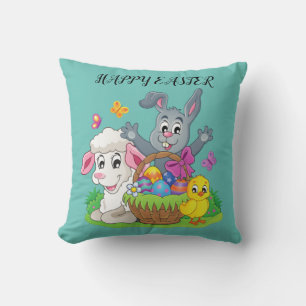 Easter rabbit, lamb & chick throw pillow. cushion