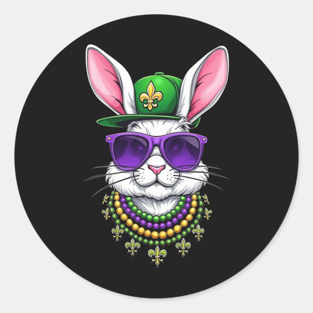 Easter Rabbit Mardi Gras Beads Fleur-de-lis Perfec Classic Round Sticker (Front)