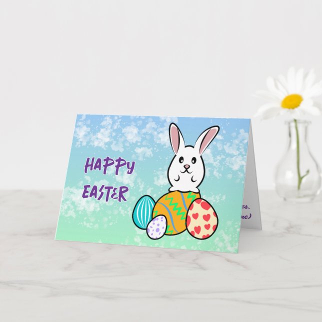 Easter Rabbit on Easter Eggs Card (Small Plant)