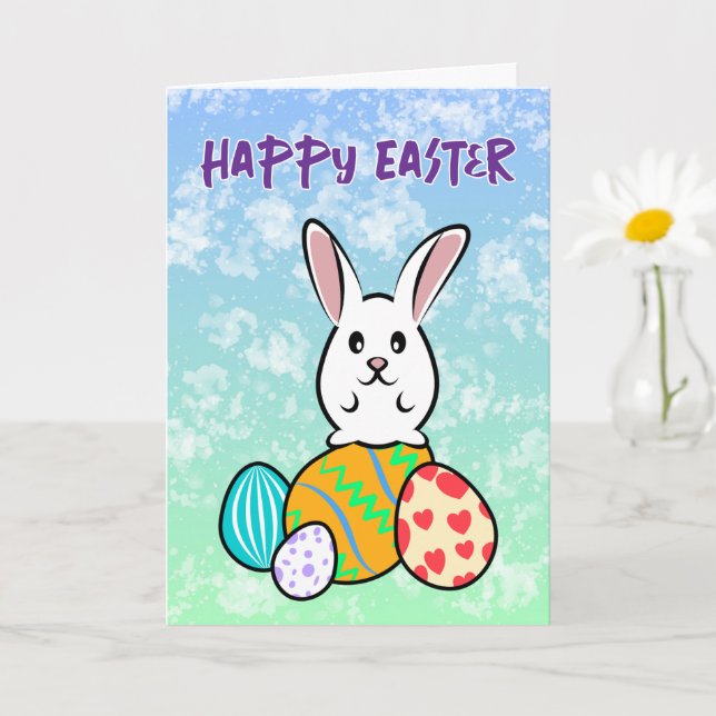 Easter Rabbit on Easter Eggs Card (Small Plant)
