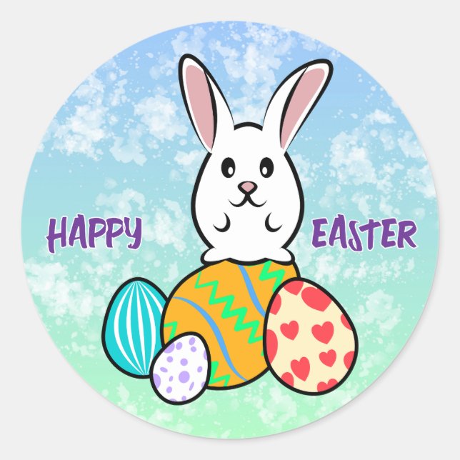 Easter Rabbit on Easter Eggs Classic Round Sticker (Front)
