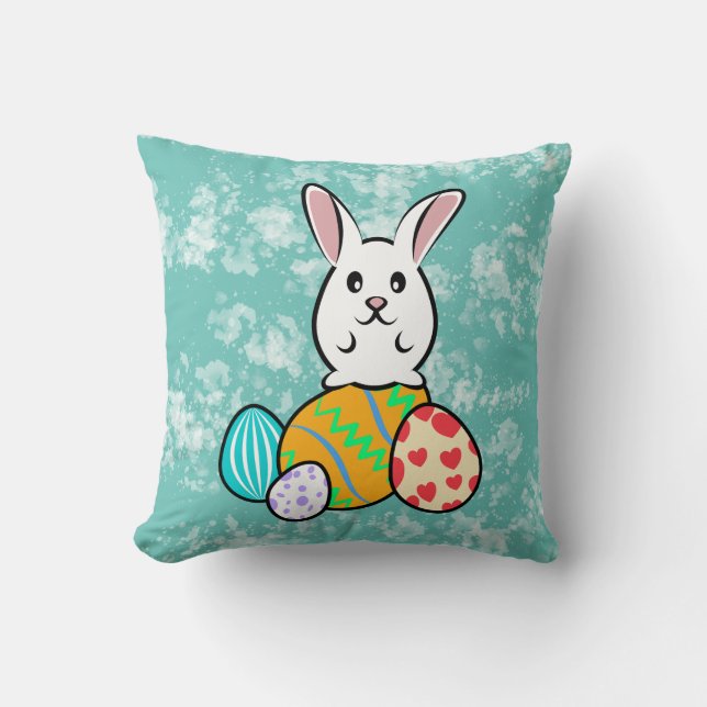 Easter Rabbit on Easter Eggs Cushion (Front)