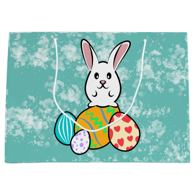 Easter Rabbit on Easter Eggs Large Gift Bag (Front)