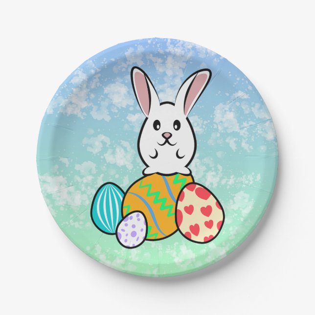Easter Rabbit on Easter Eggs Paper Plate (Front)