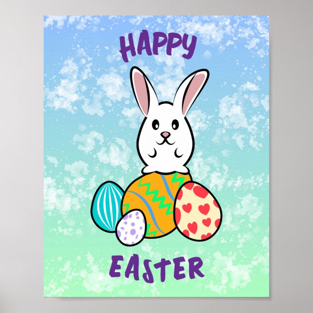 Easter Rabbit on Easter Eggs Poster (Front)