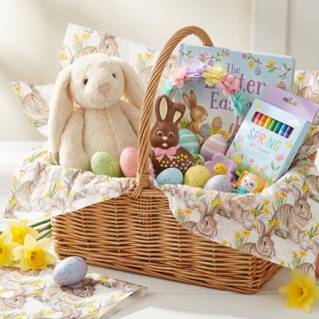 Easter Rabbit Pattern  Tissue Paper (Line your Easter baskets with Rabbit and daffodil pattern tissue paper. )