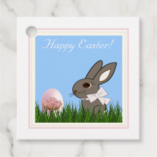 Easter Rabbit Pink Tulip Egg Square Gift Card Favour Tags