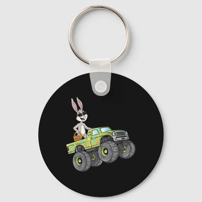 Easter Rabbit Riding Monster Truck Fun Boys Girls  Key Ring (Front)