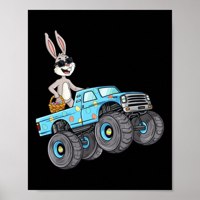Easter Rabbit Riding Monster Truck Fun Boys Girls  Poster (Front)