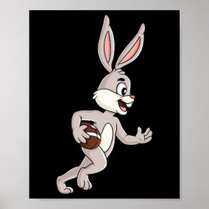 Easter Rabbit Running With A Football Fun Boys Gir Poster